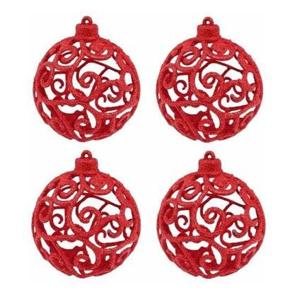 Imagem de Kit Com 6 Bolas Vermelhas Luxo Enfeite Pendente 6 Cm Natal