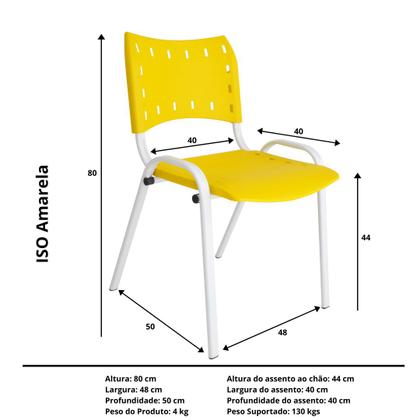 Imagem de Kit Com 6 Cadeiras Iso Para Escola Escritório Comércio Amarela Base Branca 