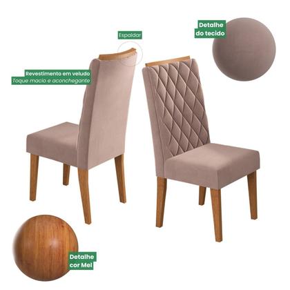 Imagem de Kit com 6 Cadeiras para Sala de Jantar MDP/MDF Dyniz Rosa/Veludo