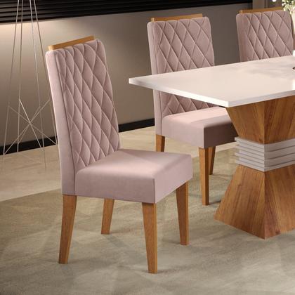 Imagem de Kit com 6 Cadeiras para Sala de Jantar MDP/MDF Dyniz Rosa/Veludo