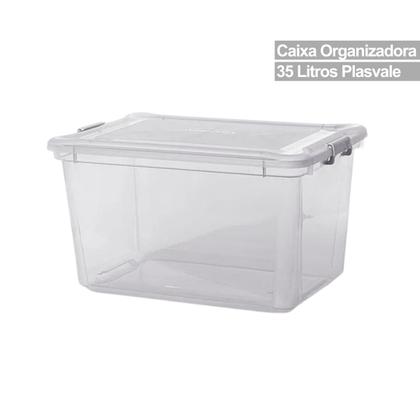 Imagem de Kit com 6 Caixa Organizadora C/Tampa Multiuso Plástico 35Litros
