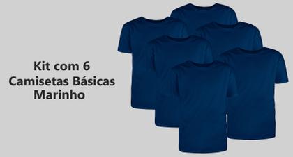 Imagem de Kit com 6 Camisetas Básicas Algodão Marinho Tamanho G