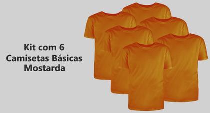 Imagem de Kit com 6 Camisetas Básicas Algodão Mostarda Tamanho GG
