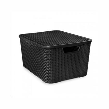 Imagem de Kit Com 6 Cesto Caixa Organizadora Rattan 20 L Preto Com Tampa Arqplast