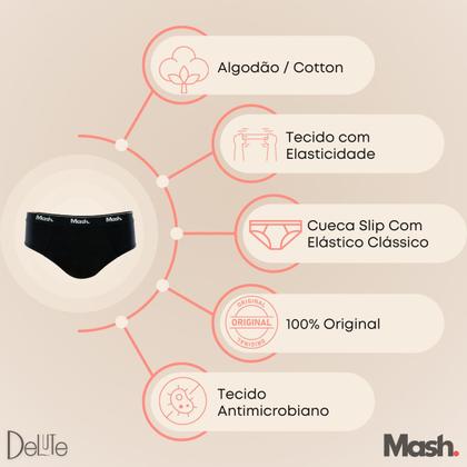 Imagem de Kit Com 6 Cuecas Mash Tradicional Adulto Masculina Slip Basica Em Algodao Cotton Conforto Com Corte Lateral