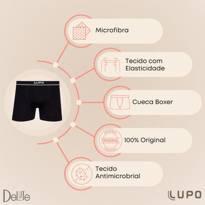 Imagem de Kit Com 6 Cuecas Microfibra Masculino Boxer Box Original Lupo Básico Sem Costura Cores Básicas
