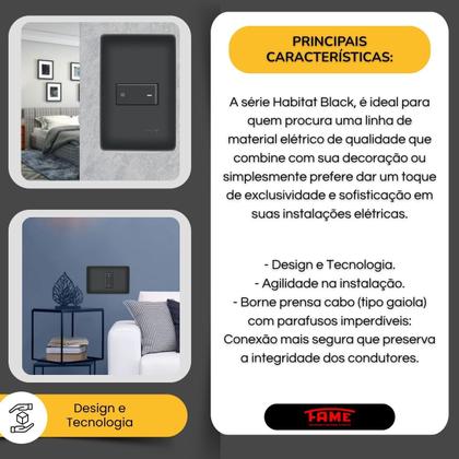 Imagem de Kit Com 6 Interruptores Bipolar Simples Preto 20A Habitat - FAME