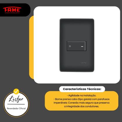 Imagem de Kit Com 6 Interruptores Bipolar Simples Preto 20A Habitat - FAME