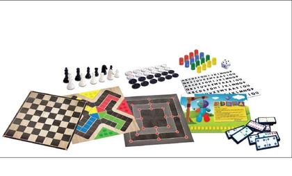 Imagem de Kit Com 6 Jogos Tabuleiro Dama Luxo Xadrez Trilha Dominó e Forca