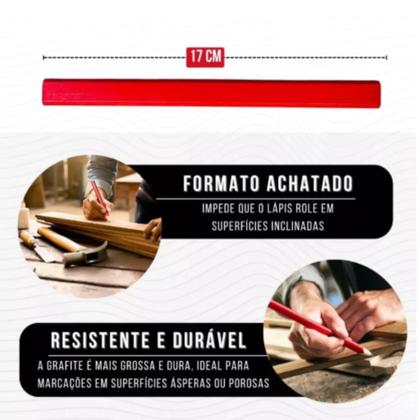 Imagem de Kit com 6 Lápis de Carpinteiro Profissional  Para Marceneiro e Pedreiro