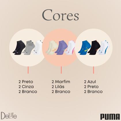 Imagem de Kit com 6 Meias Esportiva Puma Infantil Cano Baixo Sport Calcanhar Verdadeiro Lisa Modelo Sapatilha