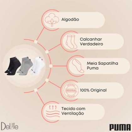 Imagem de Kit com 6 Meias Esportiva Puma Infantil Cano Baixo Sport Calcanhar Verdadeiro Lisa Modelo Sapatilha