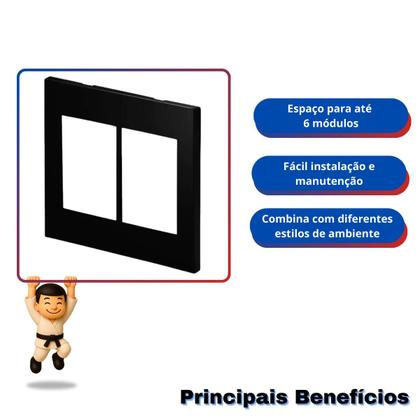 Imagem de Kit com 6 mg preto placa 4x4 6 postos horizontal