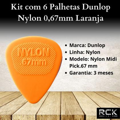 Imagem de Kit com 6 Palhetas Dunlop Nylon 0,67mm Laranja