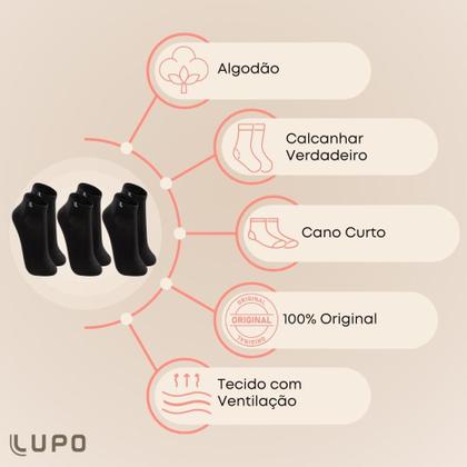 Imagem de Kit Com 6 Pares De Meia Baixa Lupo Sport Modelo Cano Curto Esportiva Em Algodão Tamanho 33 ao 44