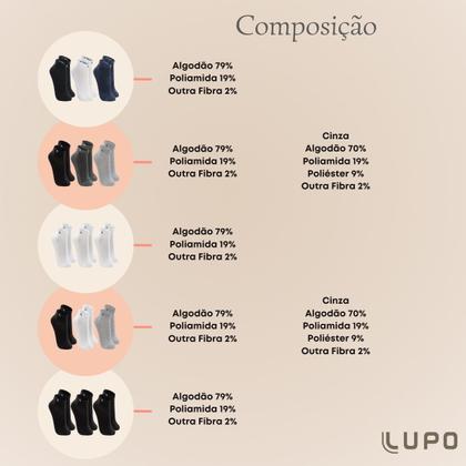Imagem de Kit Com 6 Pares De Meia Baixa Lupo Sport Modelo Cano Curto Esportiva Em Algodão Tamanho 33 ao 44