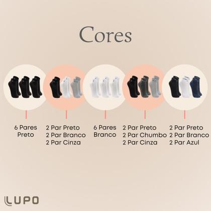 Imagem de Kit Com 6 Pares De Meia Baixa Lupo Sport Modelo Cano Curto Esportiva Em Algodão Tamanho 33 ao 44