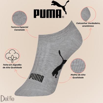 Imagem de Kit com 6 Pares de Meias Adulto Puma Modelo Sapatilha Calcanhar Verdadeiro Lisa Básica Esportiva