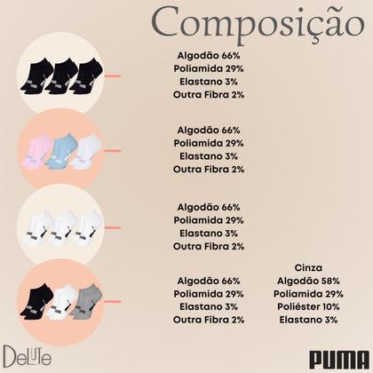 Imagem de Kit com 6 Pares de Meias Adulto Puma Modelo Sapatilha Calcanhar Verdadeiro Lisa Básica Esportiva