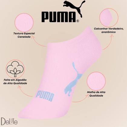 Imagem de Kit com 6 Pares de Meias Adulto Puma Modelo Sapatilha Calcanhar Verdadeiro Lisa Básica Esportiva