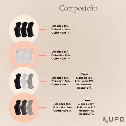 Imagem de Kit Com 6 Pares De Meias Algodão Cano Medio Lupo Modelo Alto Tamanho Grandes 37 ao 44 No Atacado