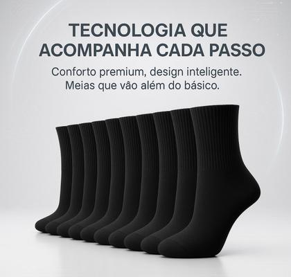 Imagem de Kit com 6 pares de meias cor preta cano alto veste 38 ao 44