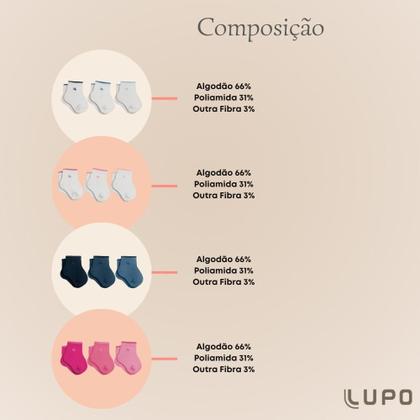 Imagem de Kit Com 6 Pares de Meias Lupo Cano Curto Baby Infantil em Algodão Kids Lisa Sem Estampa