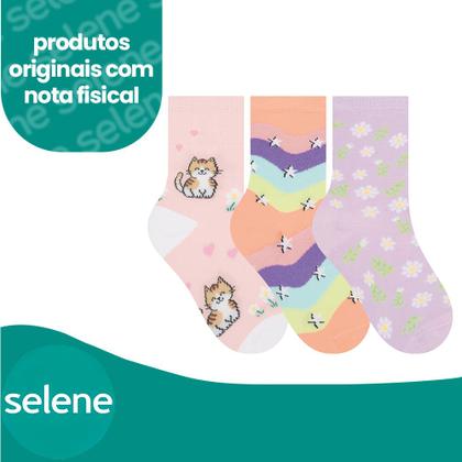 Imagem de Kit Com 6 Pares Meias Infantil Selene Estampada Calcanhar Verdadeiro