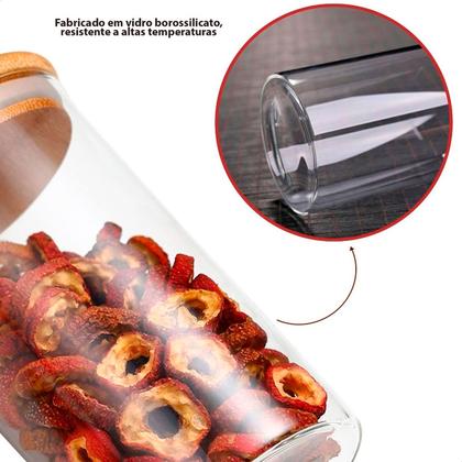 Imagem de Kit com 6 Potes 200ml de Vidro Herméticos Organizadores de Cozinha Tampa Bambu Etiqueta e Caneta