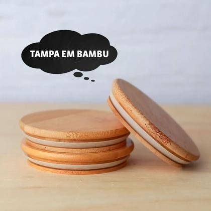 Imagem de Kit com 6 Potes 200ml de Vidro Herméticos Organizadores de Cozinha Tampa Bambu Etiqueta e Caneta