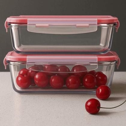 Imagem de Kit com 6 Potes de Vidro Herméticos Retangulares 1L Invicta