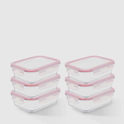 Imagem de Kit com 6 Potes de Vidro Herméticos Retangulares 1L Invicta