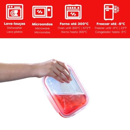 Imagem de Kit com 6 Potes de Vidro Herméticos Retangulares 1L Invicta