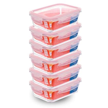 Imagem de Kit com 6 Potes de Vidro Herméticos Retangulares 1L Invicta