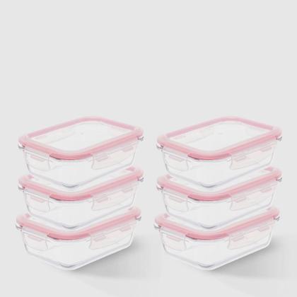 Imagem de Kit com 6 Potes de Vidro Herméticos Retangulares 640ml Marmita Ideal Invicta