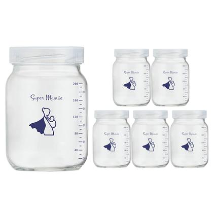 Imagem de Kit com 6 Potes de Vidro para Armazenar Leite Materno 200ml Com Graduação