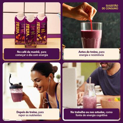 Imagem de Kit com 6 Smoothies Vittaí Açaí Sabor Morango 250ml Sem lactose, Sem glúten e 0 açúcar
