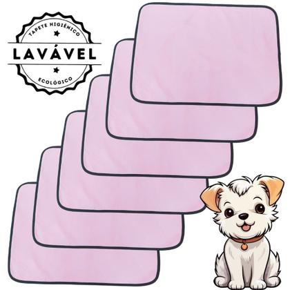 Imagem de Kit com 6 Tapetinhos Alta Absorção para Pets 70x50 Rosa 200 Lavagens Pee Dog