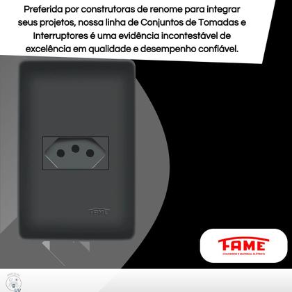 Imagem de Kit Com 6 Tomadas Preta 2p+t 10a 250v Habitat Black - Fame