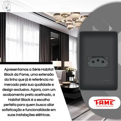 Imagem de Kit Com 6 Tomadas Preta 2p+t 10a 250v Habitat Black - Fame