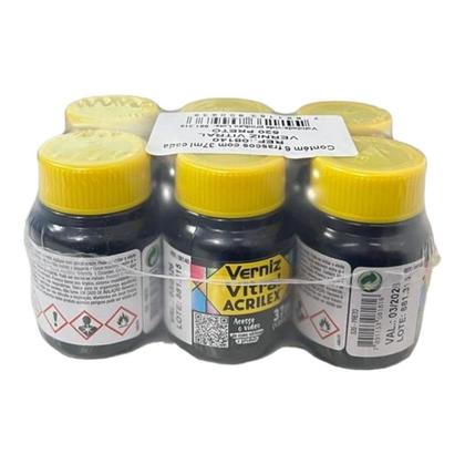 Imagem de Kit com 6 Verniz Vitral Preto 520 Acrilex 37ml Vidro