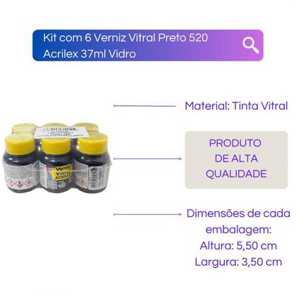 Imagem de Kit com 6 Verniz Vitral Preto 520 Acrilex 37ml Vidro