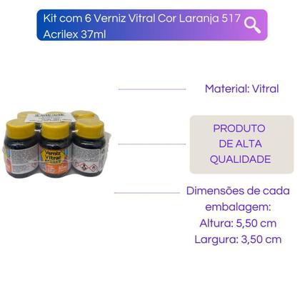 Imagem de Kit com 6 Verniz Vitral Vitro Acrilex 37ml - Escolha a Cor