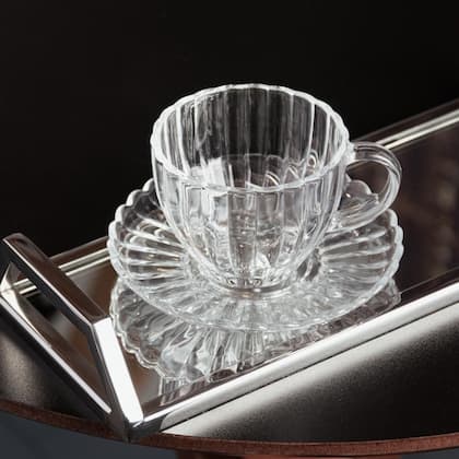 Imagem de Kit com 6 Xícaras de Chá com Pires Pétala 200ml Vidro Wolff para Café Mesa Posta Casa Presente
