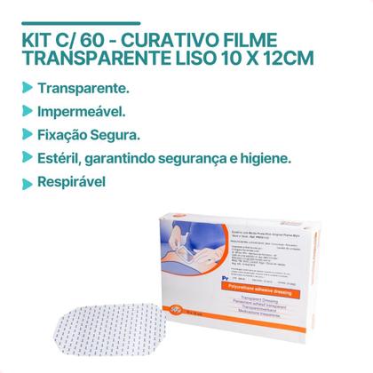 Imagem de Kit com 60 - Curativos Cirurgicos Filme Transp Liso 10x12 cm