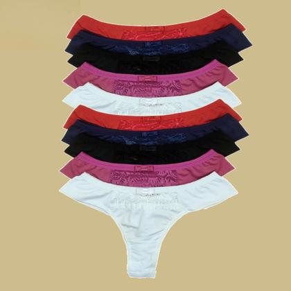 Imagem de Kit Com 7 Calcinhas Fio Duplo Rendado Fio Dental Poliamida Básica Cores 