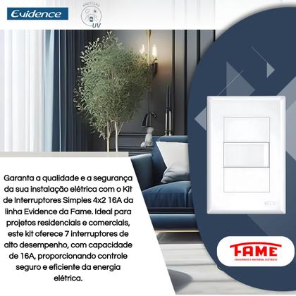 Imagem de Kit com 7 Interruptores Simples 4x2 16A Com Parafuso Evidence - FAME