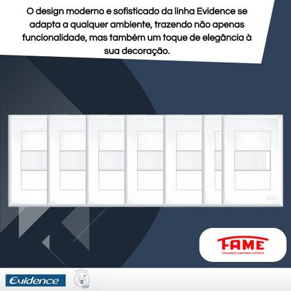 Imagem de Kit com 7 Interruptores Simples 4x2 16A Com Parafuso Evidence - FAME