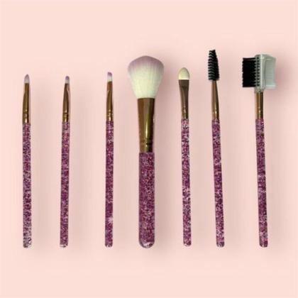 Imagem de Kit Com 7 Pincéis De Maquiagem Macrilan Trend Brilhante Rosa
