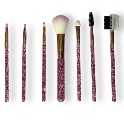 Imagem de Kit Com 7 Pincéis De Maquiagem Macrilan Trend Brilhante Rosa